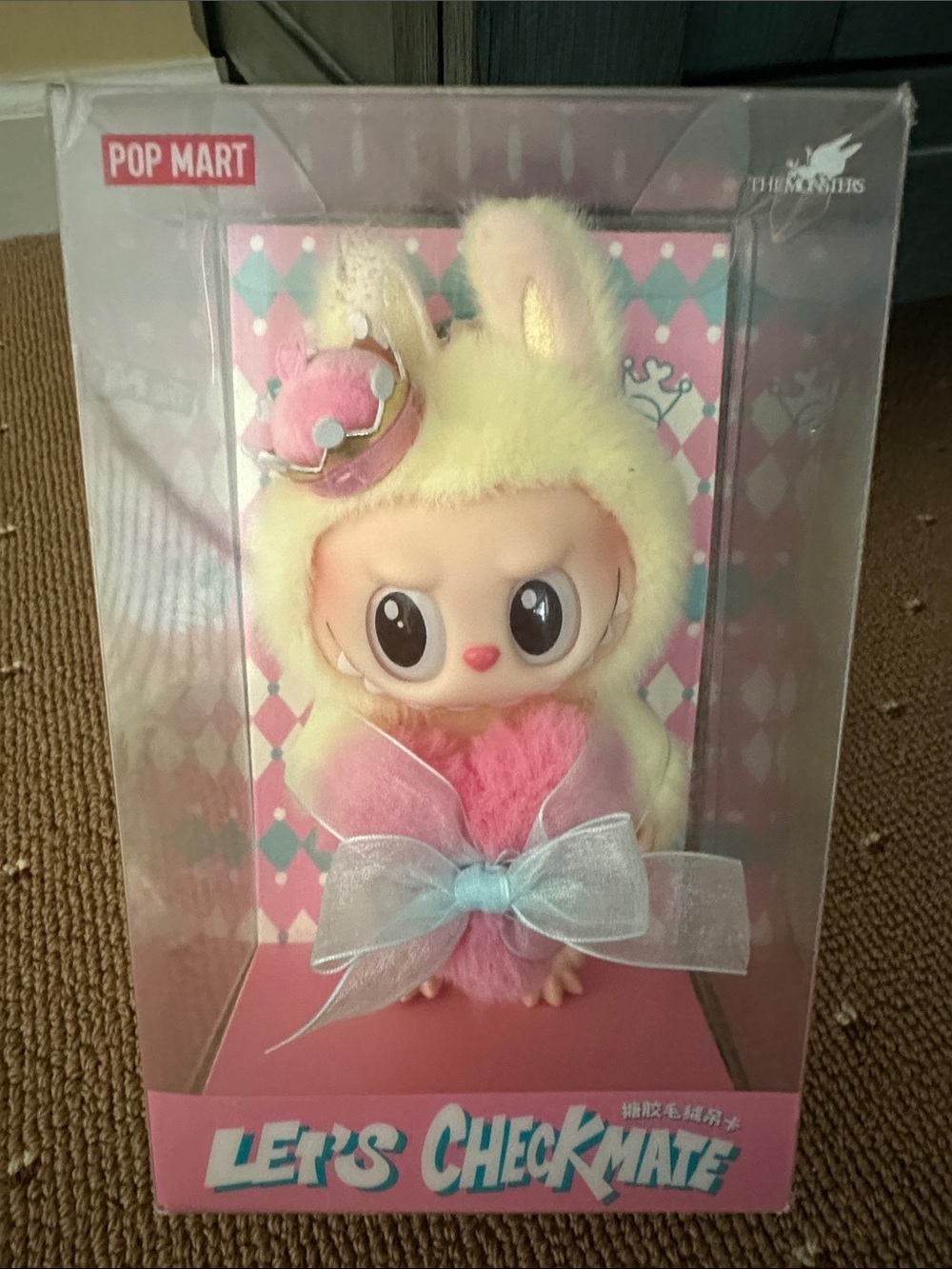 POP MART MONSTERS Let's Checkmate Pink Plush Bunny Figure with Cream Hood